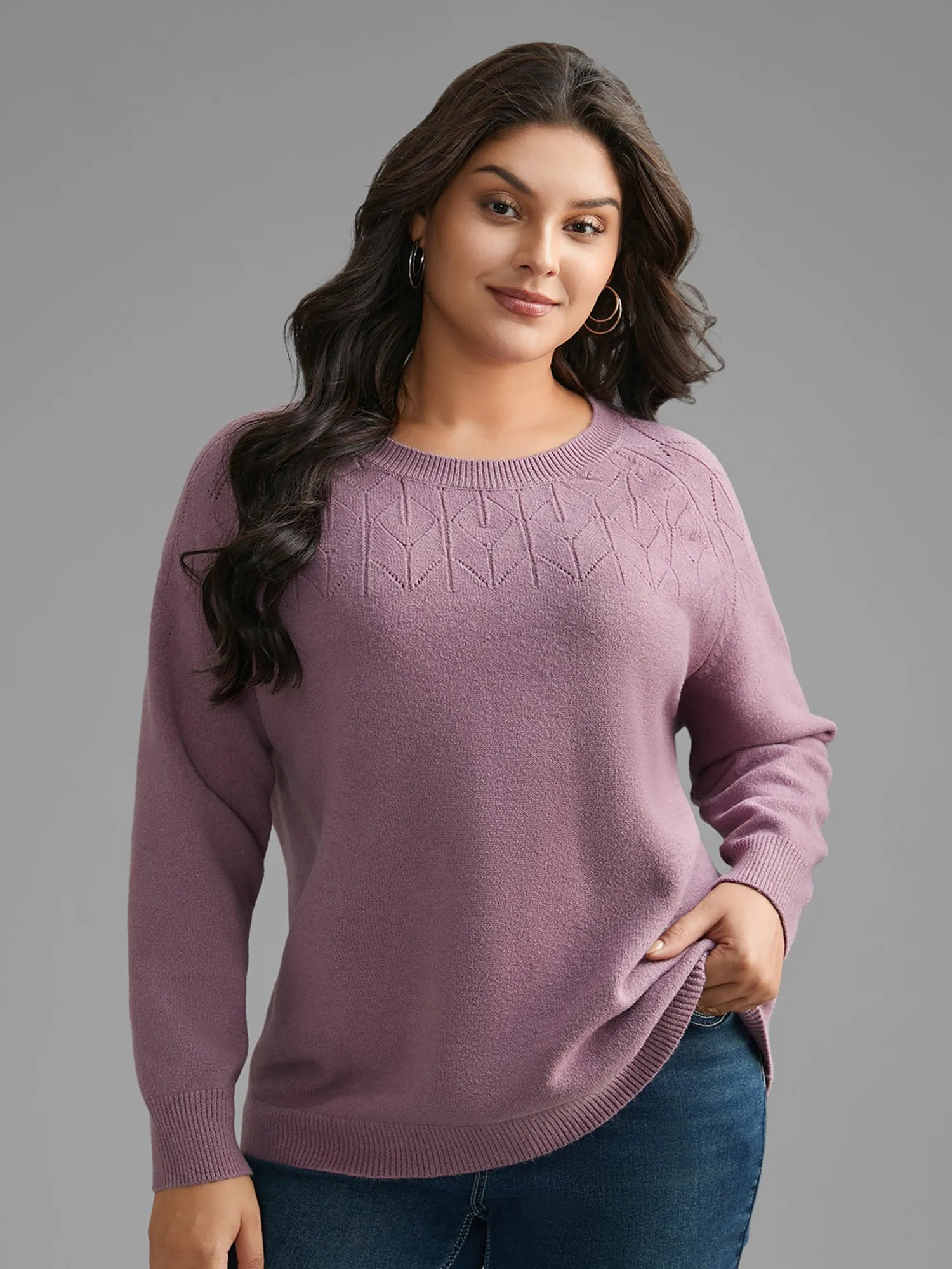 Supersoft Essentials Solid Pointelle Knit Pullover sold by Bloomchic