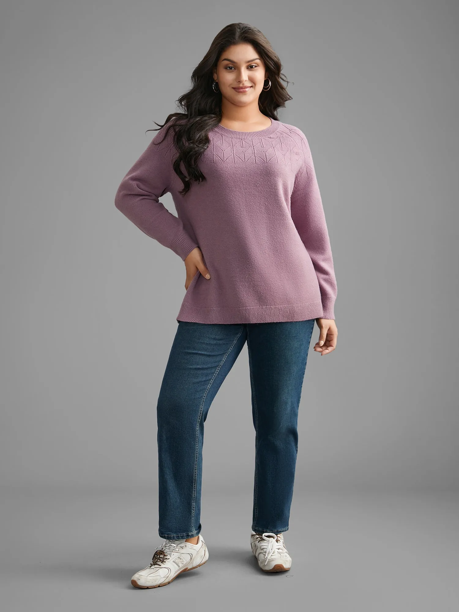Supersoft Essentials Solid Pointelle Knit Pullover sold by Bloomchic product image thumbnail 3