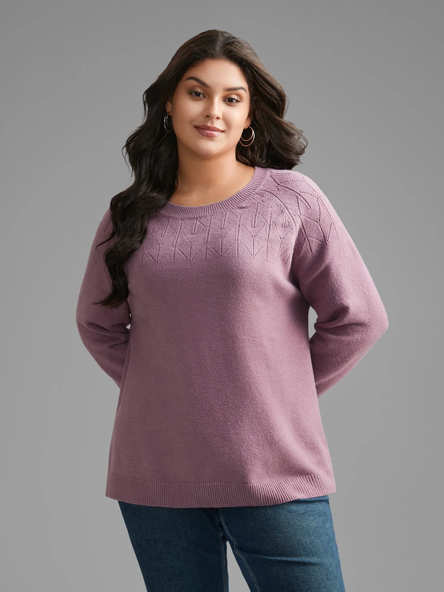 Supersoft Essentials Solid Pointelle Knit Pullover sold by Bloomchic product image thumbnail 4