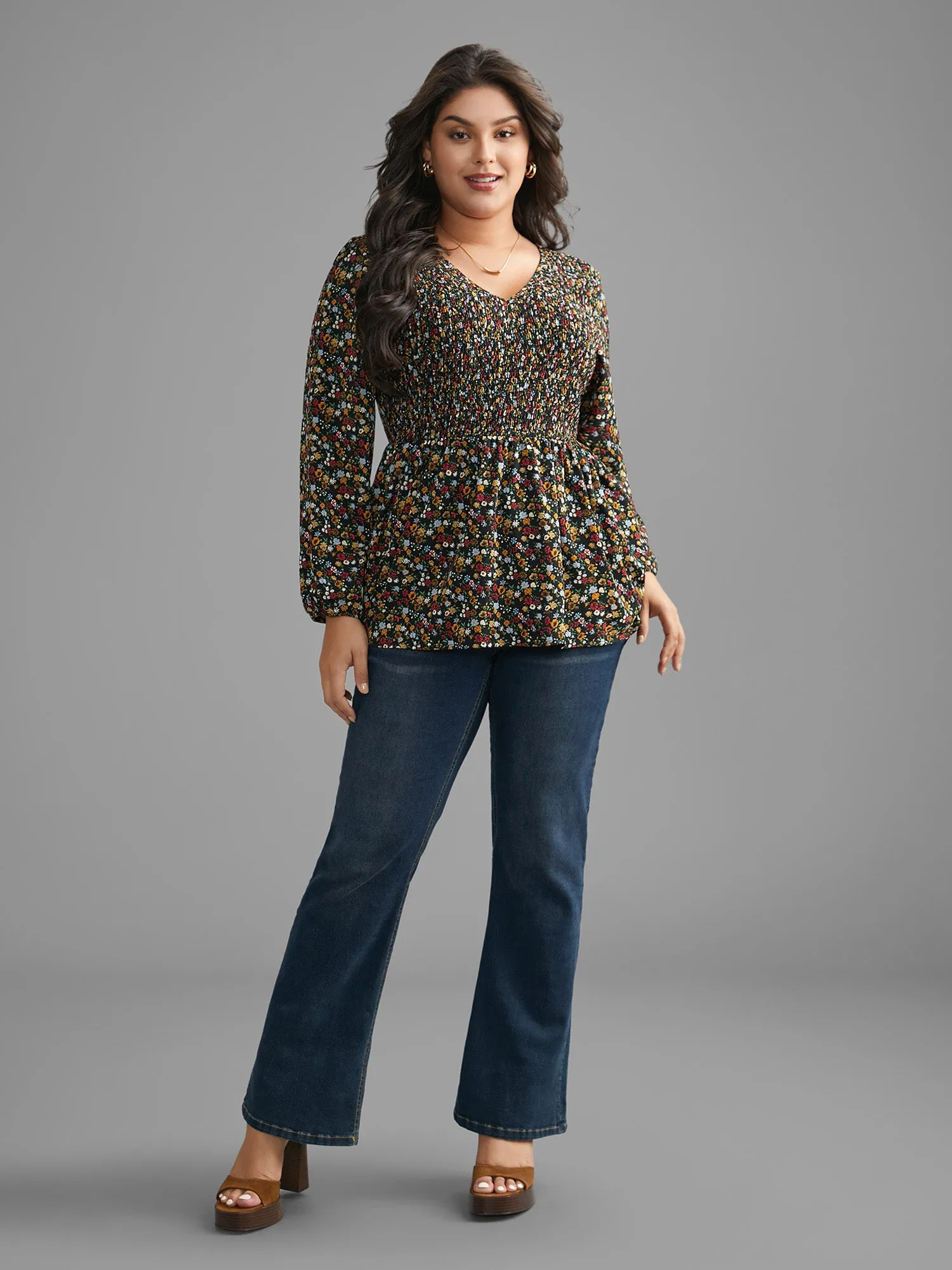 Ditsy Floral V Neck Shirred Blouse sold by Bloomchic product image thumbnail 2