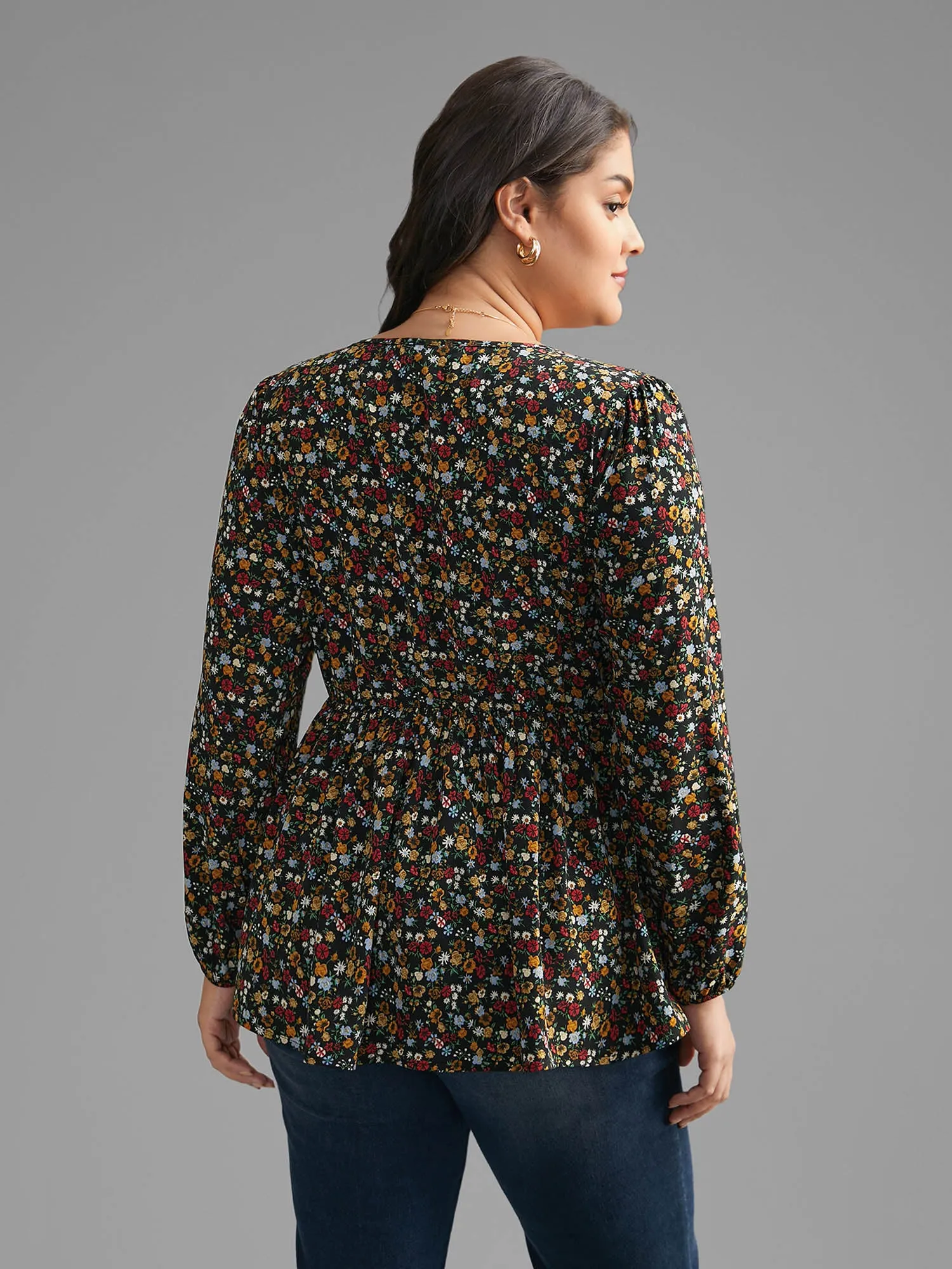 Ditsy Floral V Neck Shirred Blouse sold by Bloomchic product image thumbnail 5