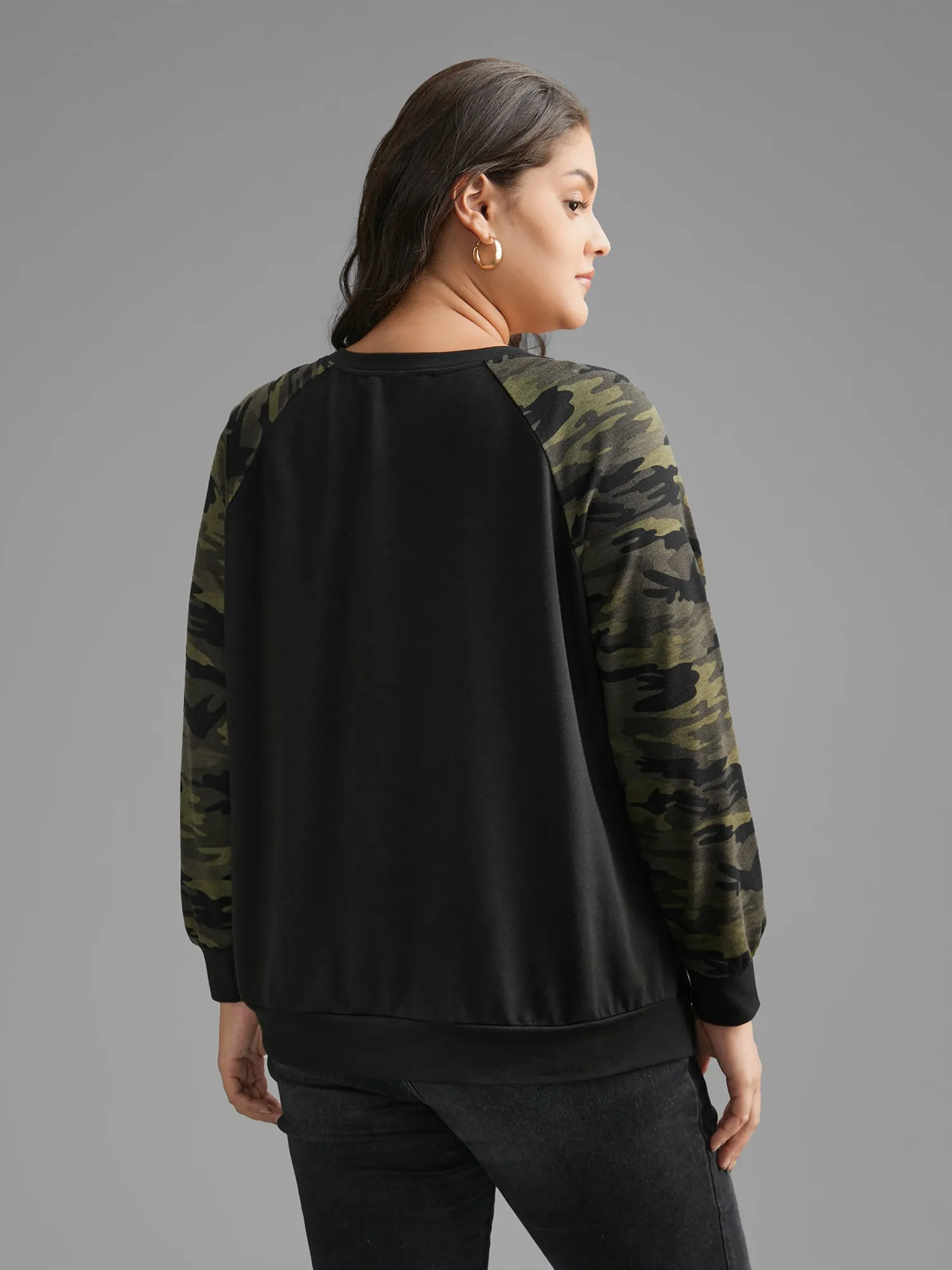Camouflage Patchwork Raglan Sleeve Sweatshirt sold by Bloomchic product image thumbnail 3
