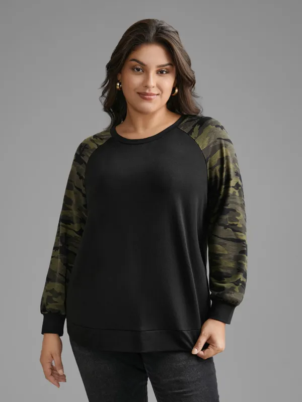 Camouflage Patchwork Raglan Sleeve Sweatshirt sold by Bloomchic