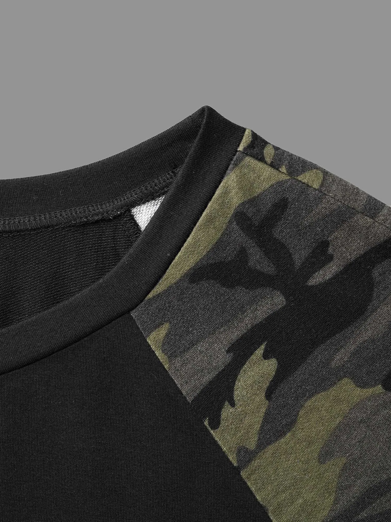 Camouflage Patchwork Raglan Sleeve Sweatshirt sold by Bloomchic product image thumbnail 5