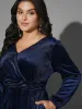 Plain Velvet Overlap Collar Jumpsuit sold by Bloomchic