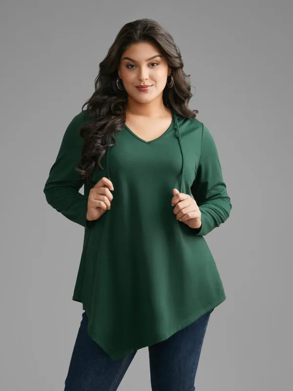 Hooded Drawstring Asymmetrical Hem Sweatshirt sold by Bloomchic