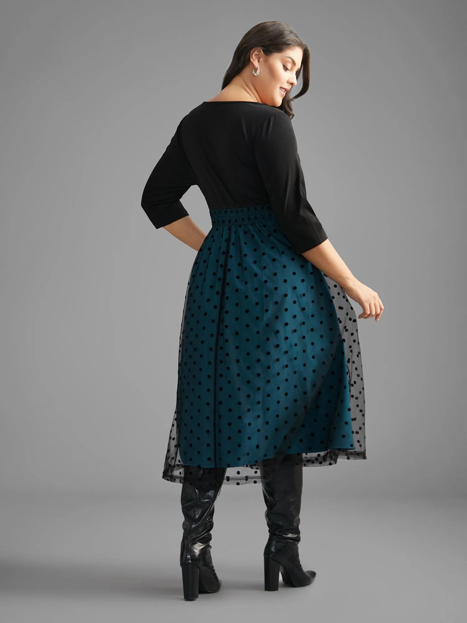 Polka Dot Flocking Mesh Patchwork Dress sold by Bloomchic product image thumbnail 3