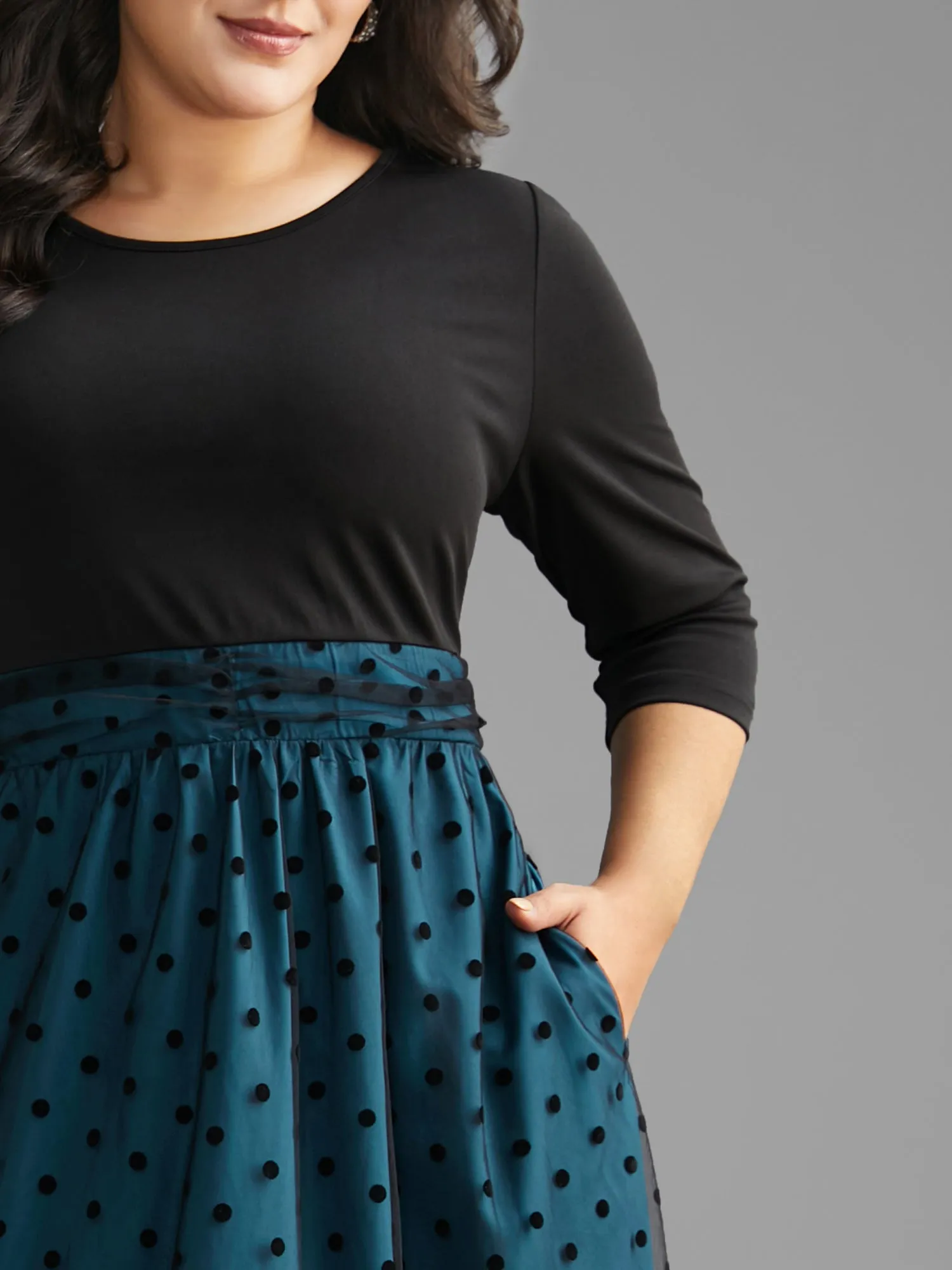 Polka Dot Flocking Mesh Patchwork Dress sold by Bloomchic product image thumbnail 4