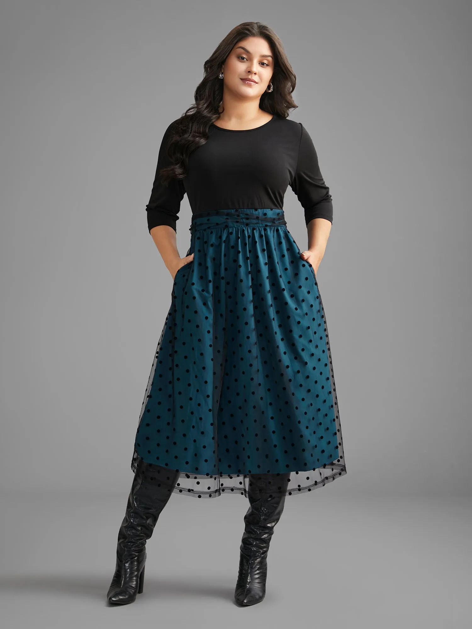 Polka Dot Flocking Mesh Patchwork Dress sold by Bloomchic product image thumbnail 2