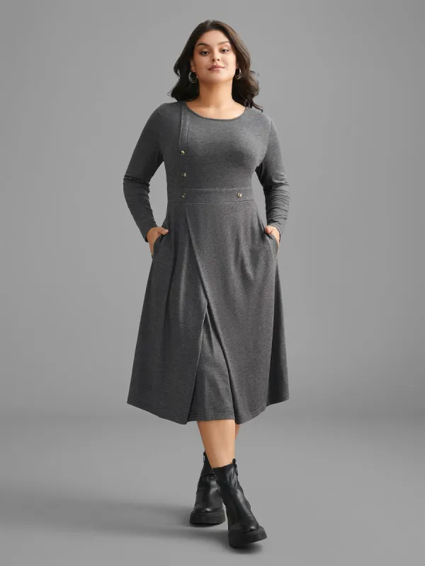 Solid Button Detail Wrap Hem Knit Dress sold by Bloomchic