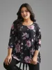 Floral Round Neck Asymmetrical Hem T-shirt sold by Bloomchic