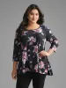 Floral Round Neck Asymmetrical Hem T-shirt sold by Bloomchic