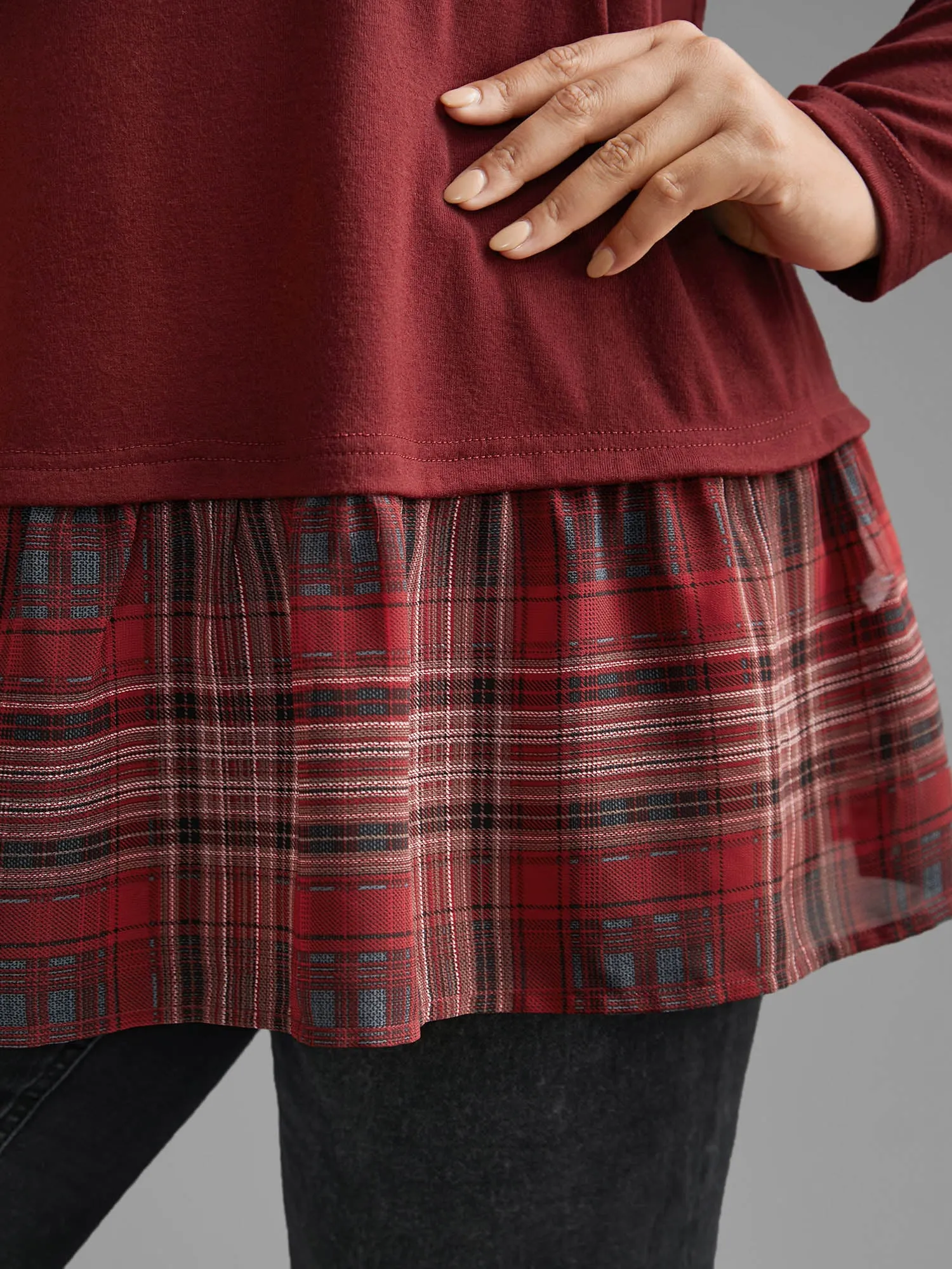 Plaid Patchwork Ruffle Hem Jersey Top sold by Bloomchic product image thumbnail 5