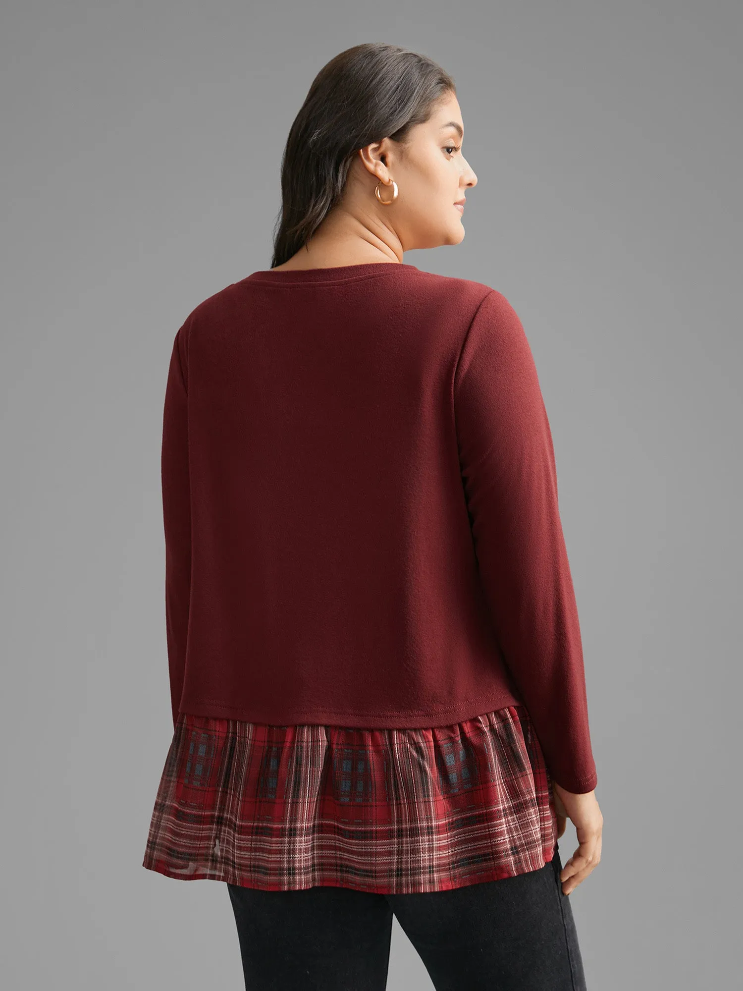 Plaid Patchwork Ruffle Hem Jersey Top sold by Bloomchic product image thumbnail 4