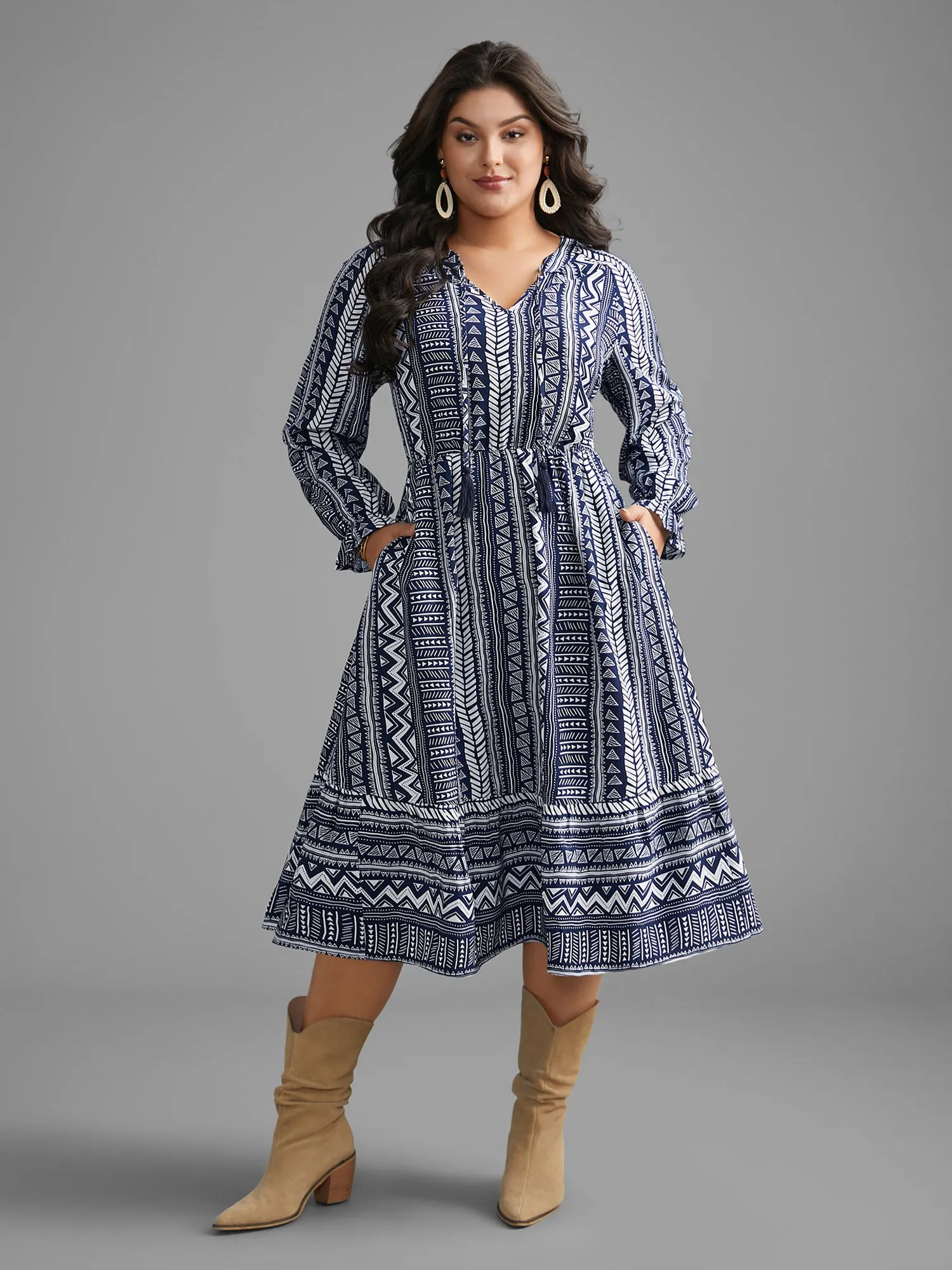 Bandana Geometric Tassels Tie Knot Dress sold by Bloomchic product image thumbnail 3