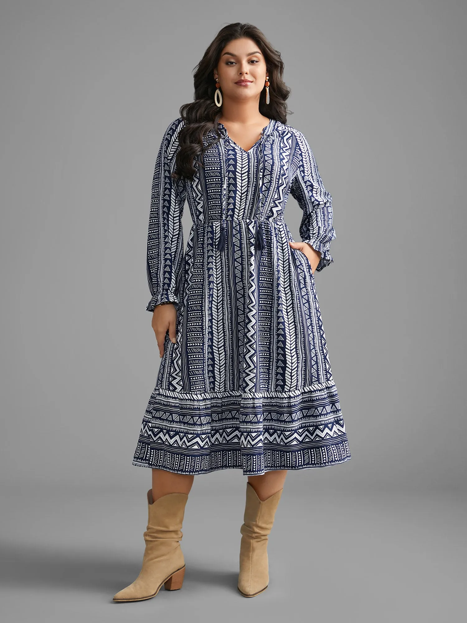 Bandana Geometric Tassels Tie Knot Dress sold by Bloomchic