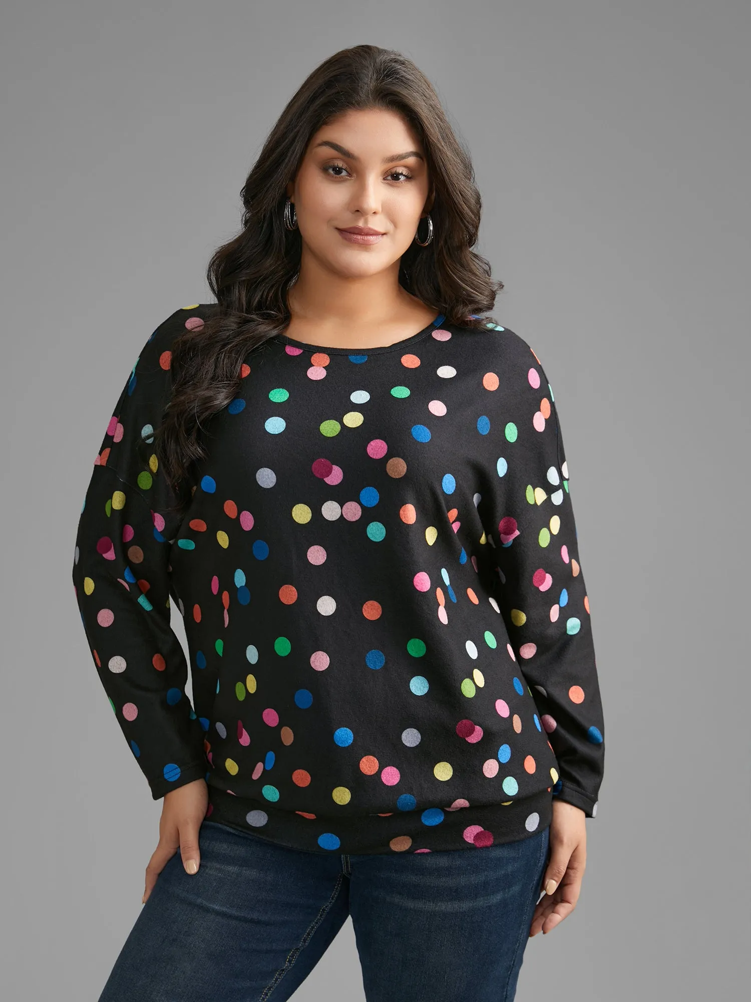 Color Polka Dot Drop Shoulder T-Shirt sold by Bloomchic