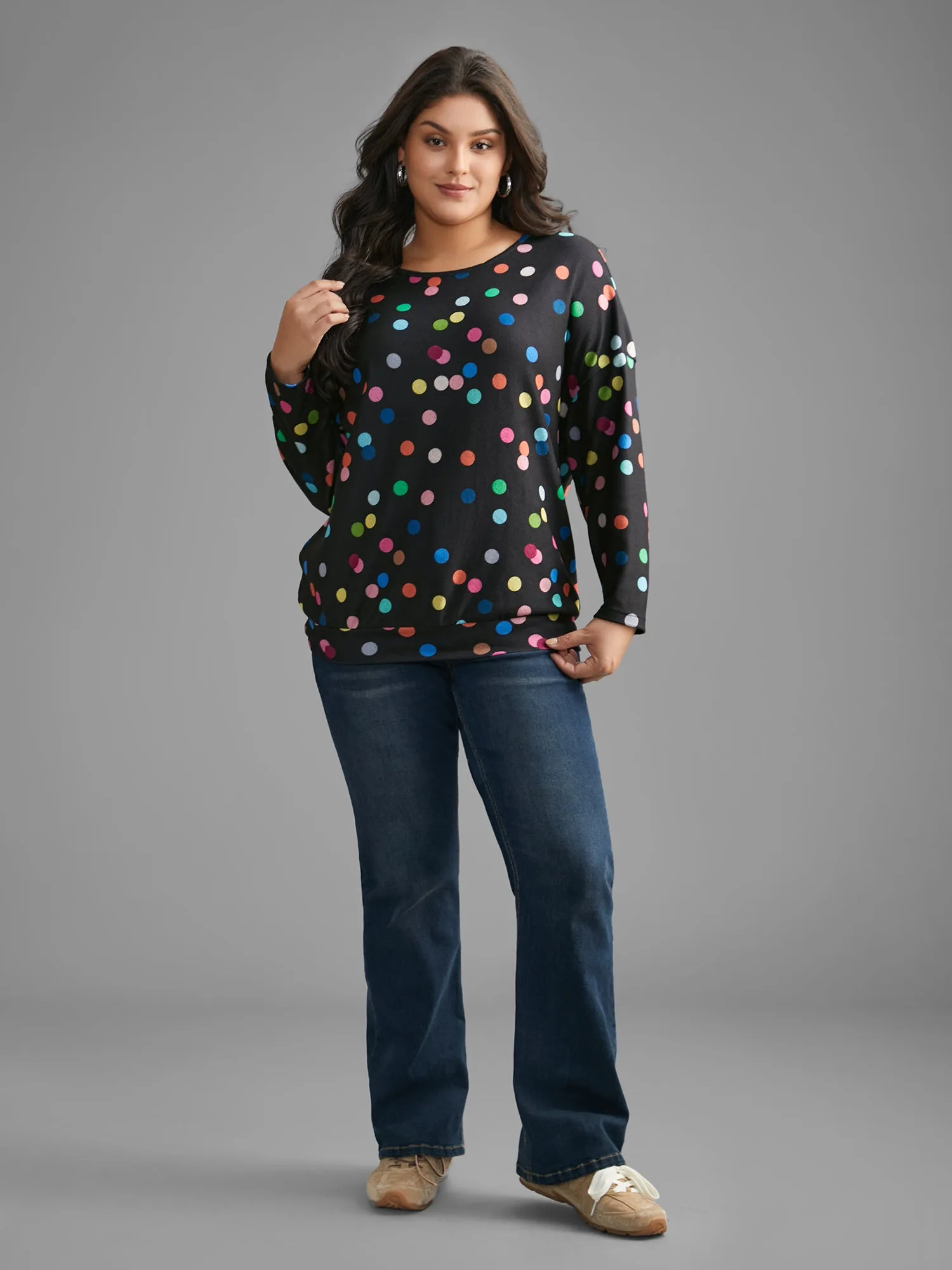 Color Polka Dot Drop Shoulder T-Shirt sold by Bloomchic product image thumbnail 3