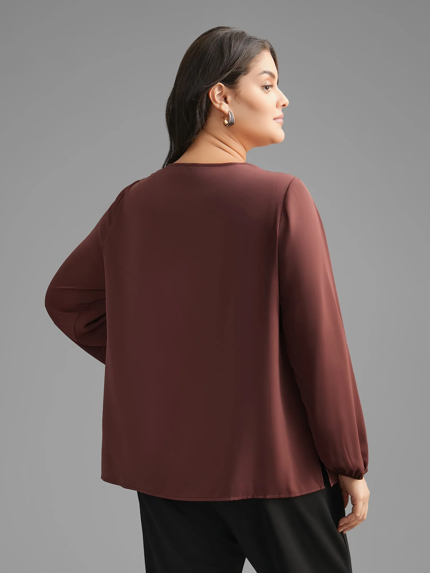 Solid Crew Neck Lantern Sleeve Blouse sold by Bloomchic product image thumbnail 5