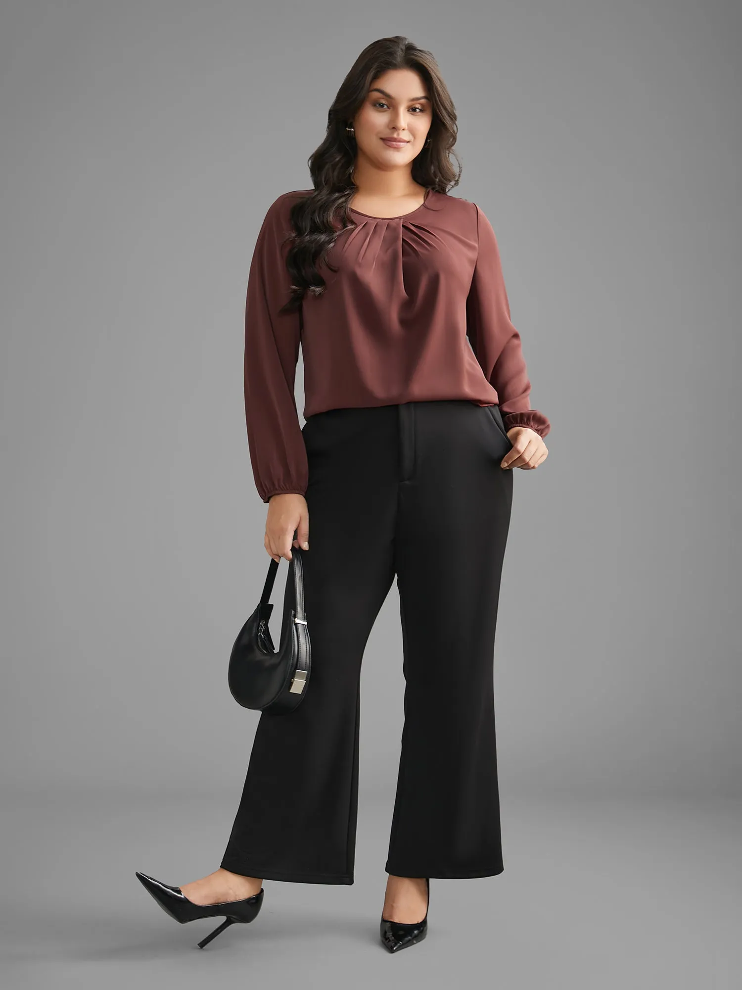 Solid Crew Neck Lantern Sleeve Blouse sold by Bloomchic product image thumbnail 2