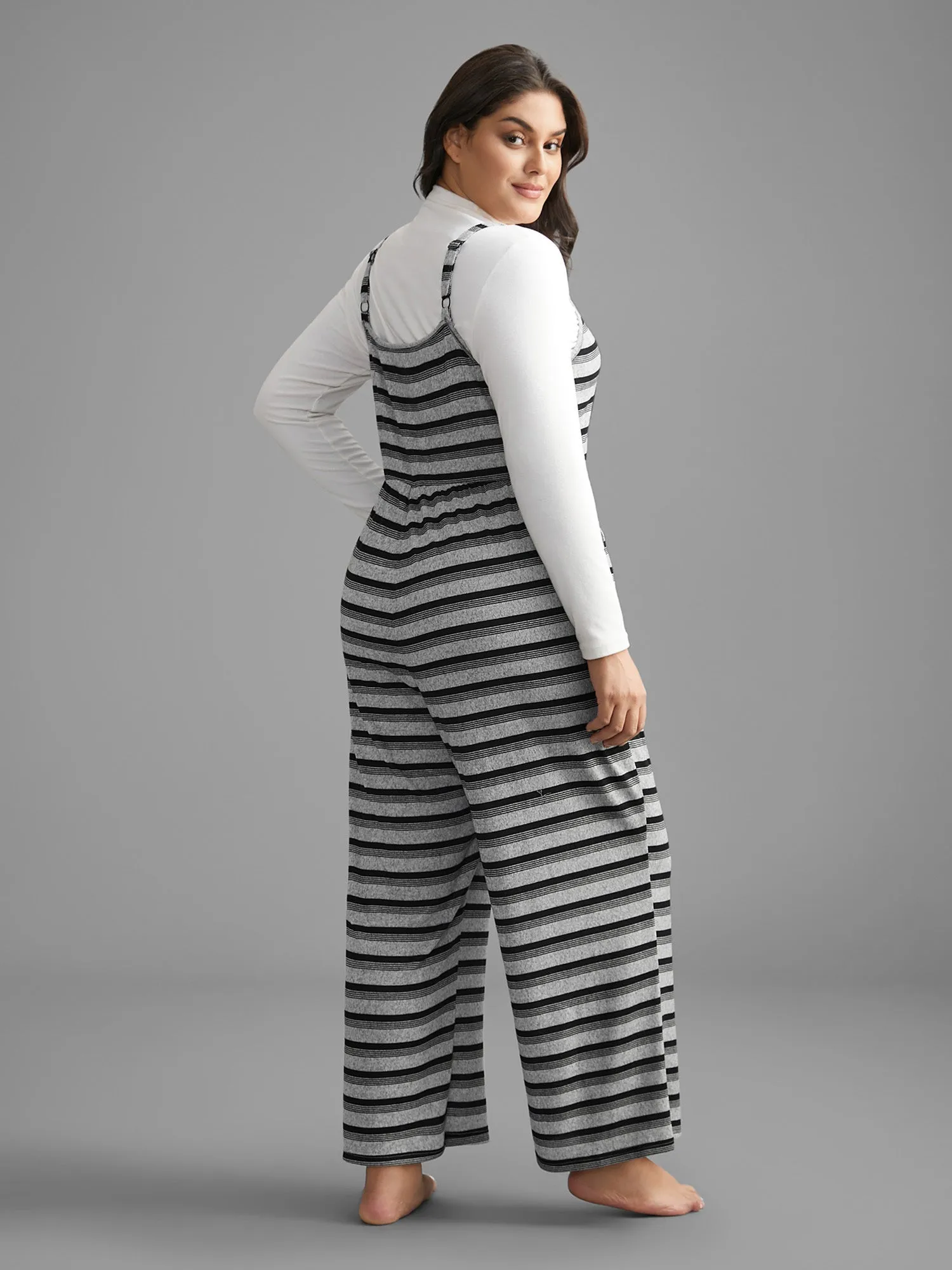 Monochrome Stripes Elastic Waist Pockets Pajama Jumpsuit sold by Bloomchic product image thumbnail 4