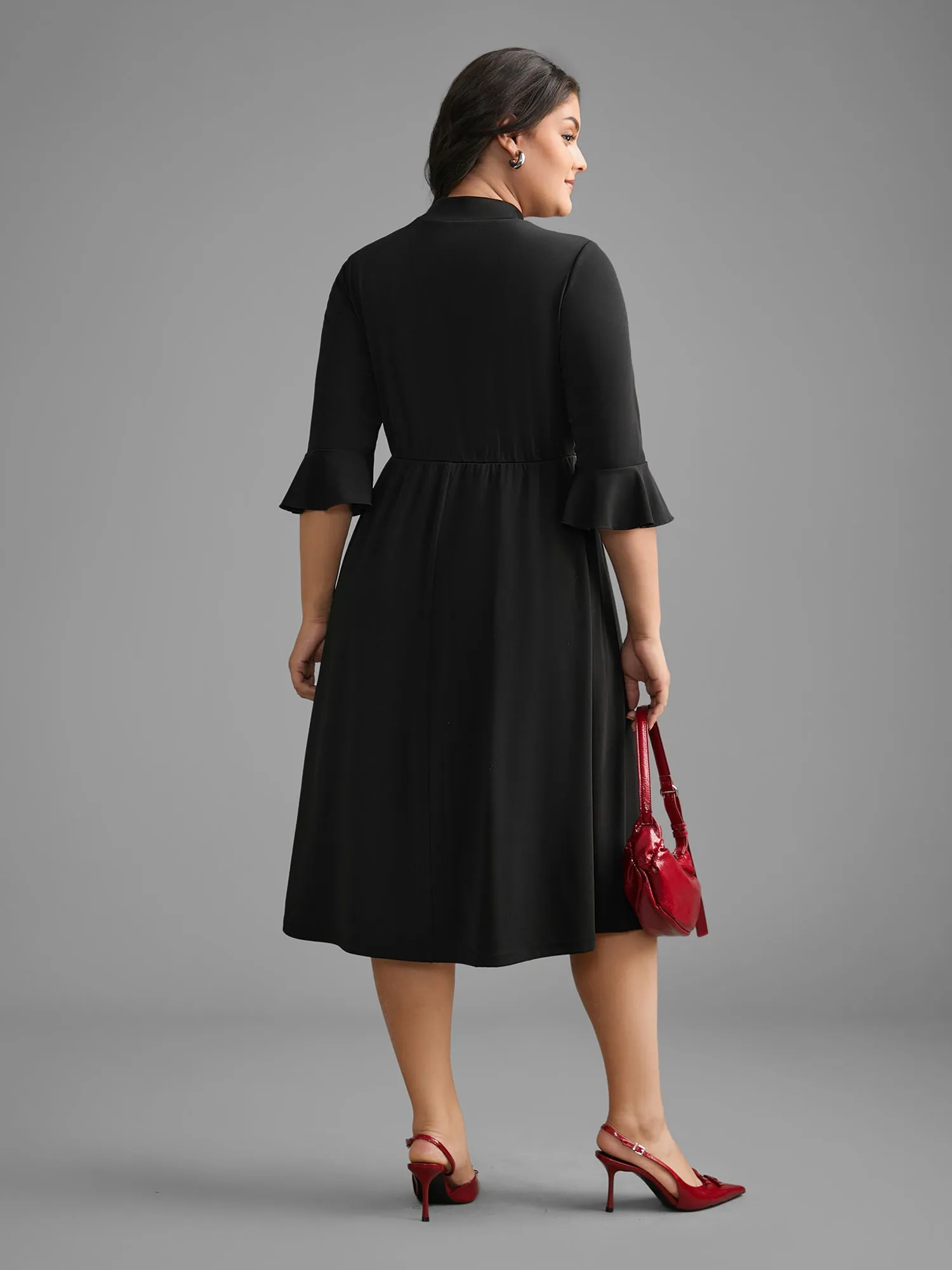 Mock Neck Flutter Sleeve Knit Dress sold by Bloomchic product image thumbnail 4