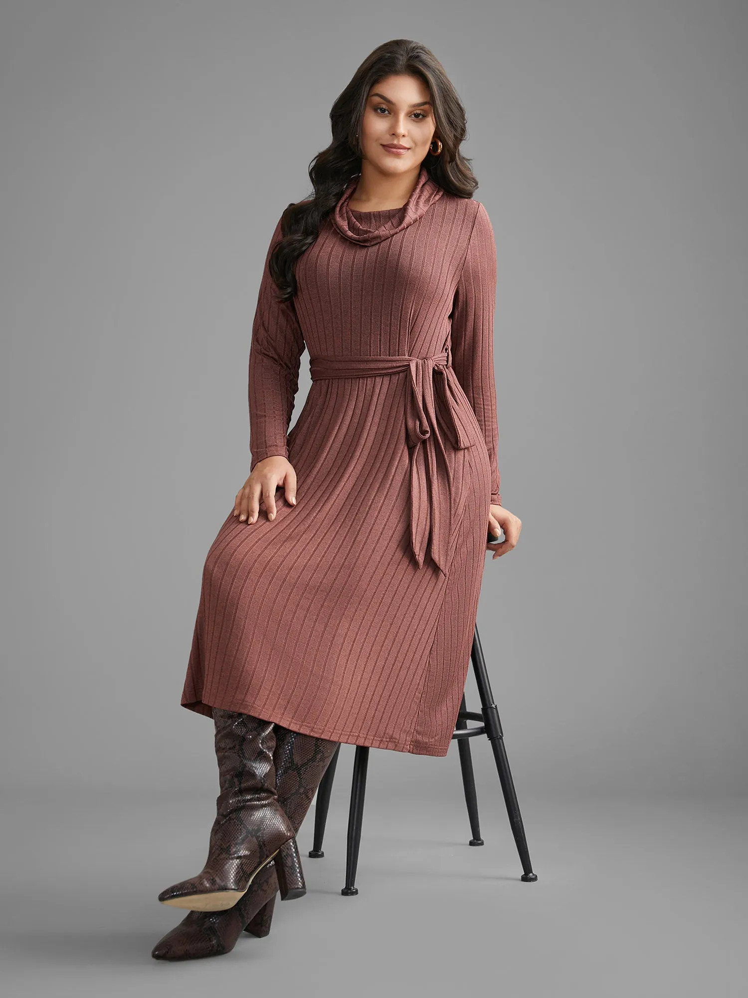 Pit Strip Turtleneck Belted Dress sold by Bloomchic product image thumbnail 2