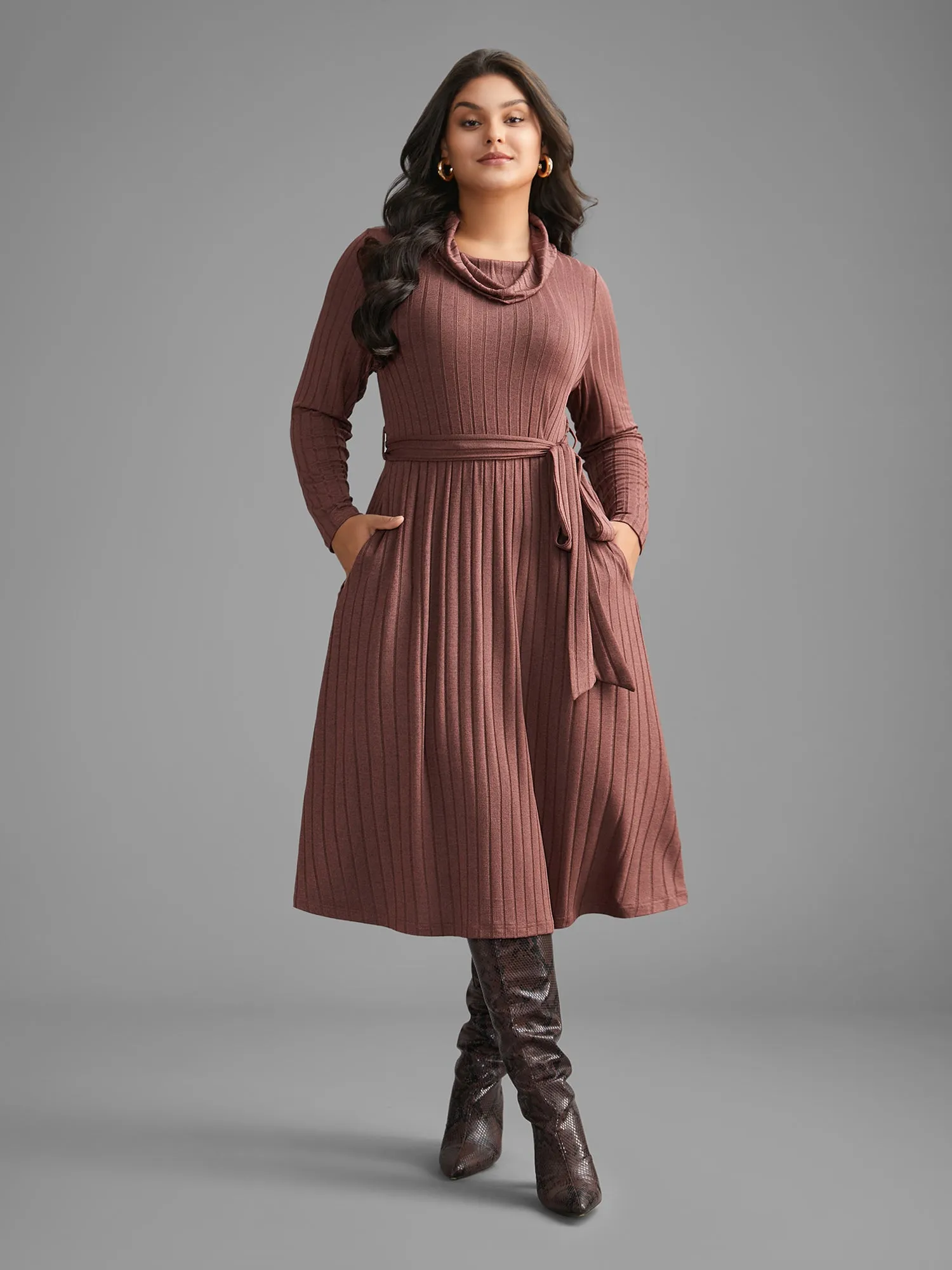 Pit Strip Turtleneck Belted Dress sold by Bloomchic product image thumbnail 4