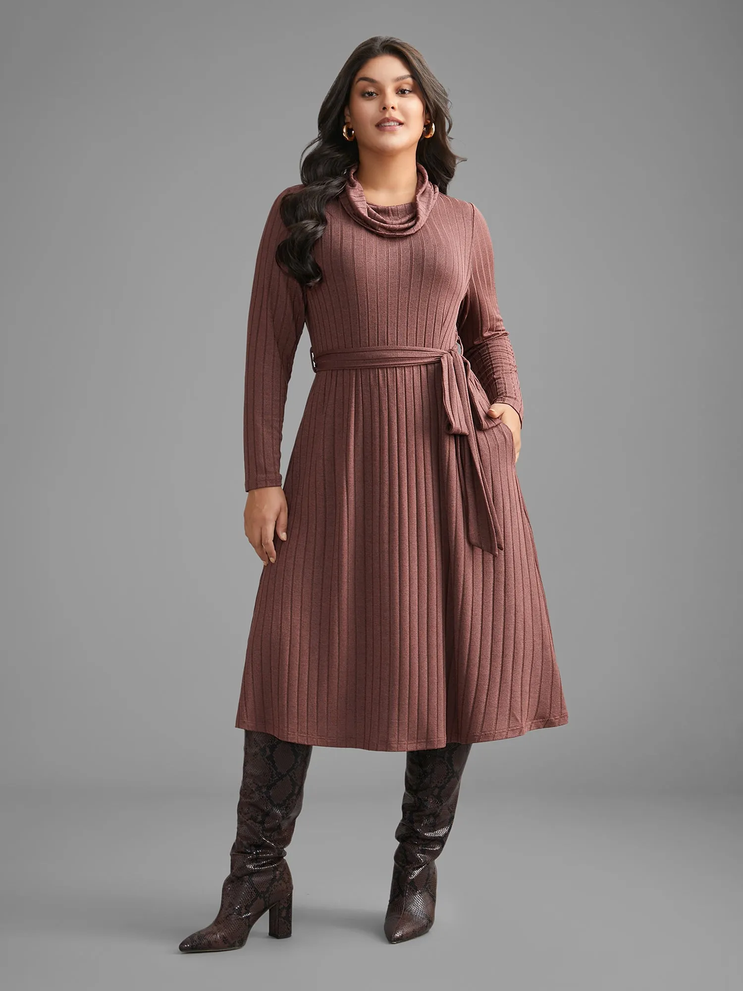 Pit Strip Turtleneck Belted Dress sold by Bloomchic