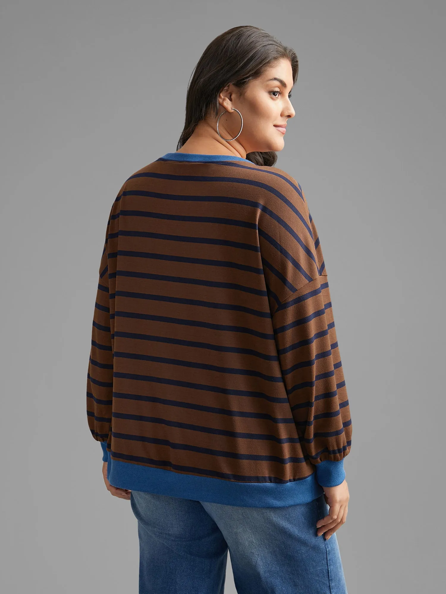 Striped Contrast Button Up Sweatshirt sold by Bloomchic product image thumbnail 5