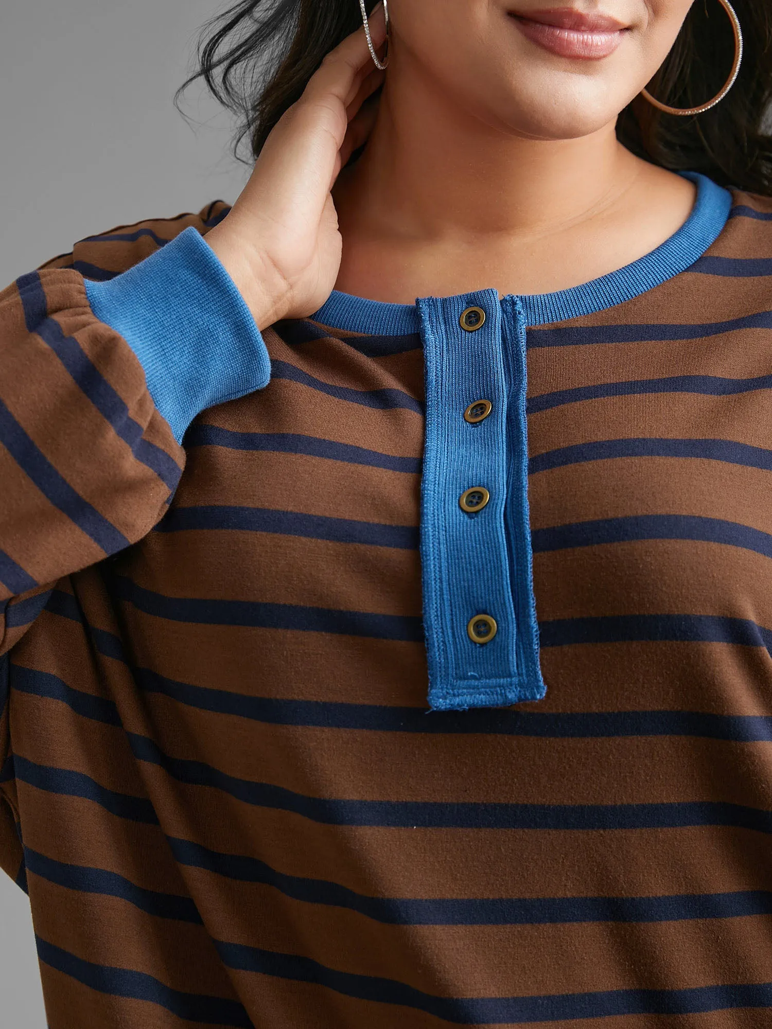 Striped Contrast Button Up Sweatshirt sold by Bloomchic product image thumbnail 4