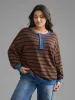Striped Contrast Button Up Sweatshirt sold by Bloomchic