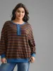 Striped Contrast Button Up Sweatshirt sold by Bloomchic