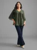 Textured Pleated Tiered Ruffle Sleeve Blouse sold by Bloomchic