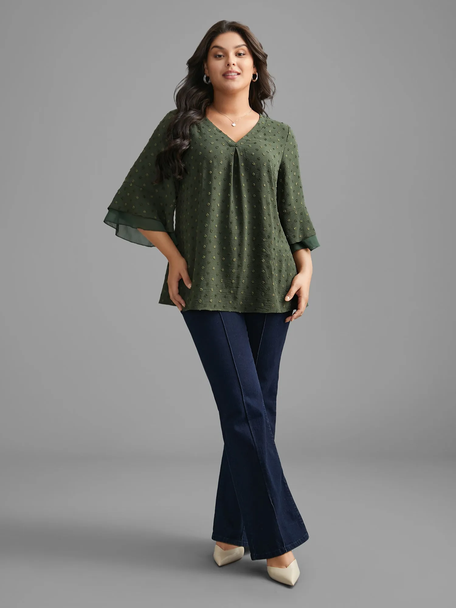 Textured Pleated Tiered Ruffle Sleeve Blouse sold by Bloomchic product image thumbnail 2