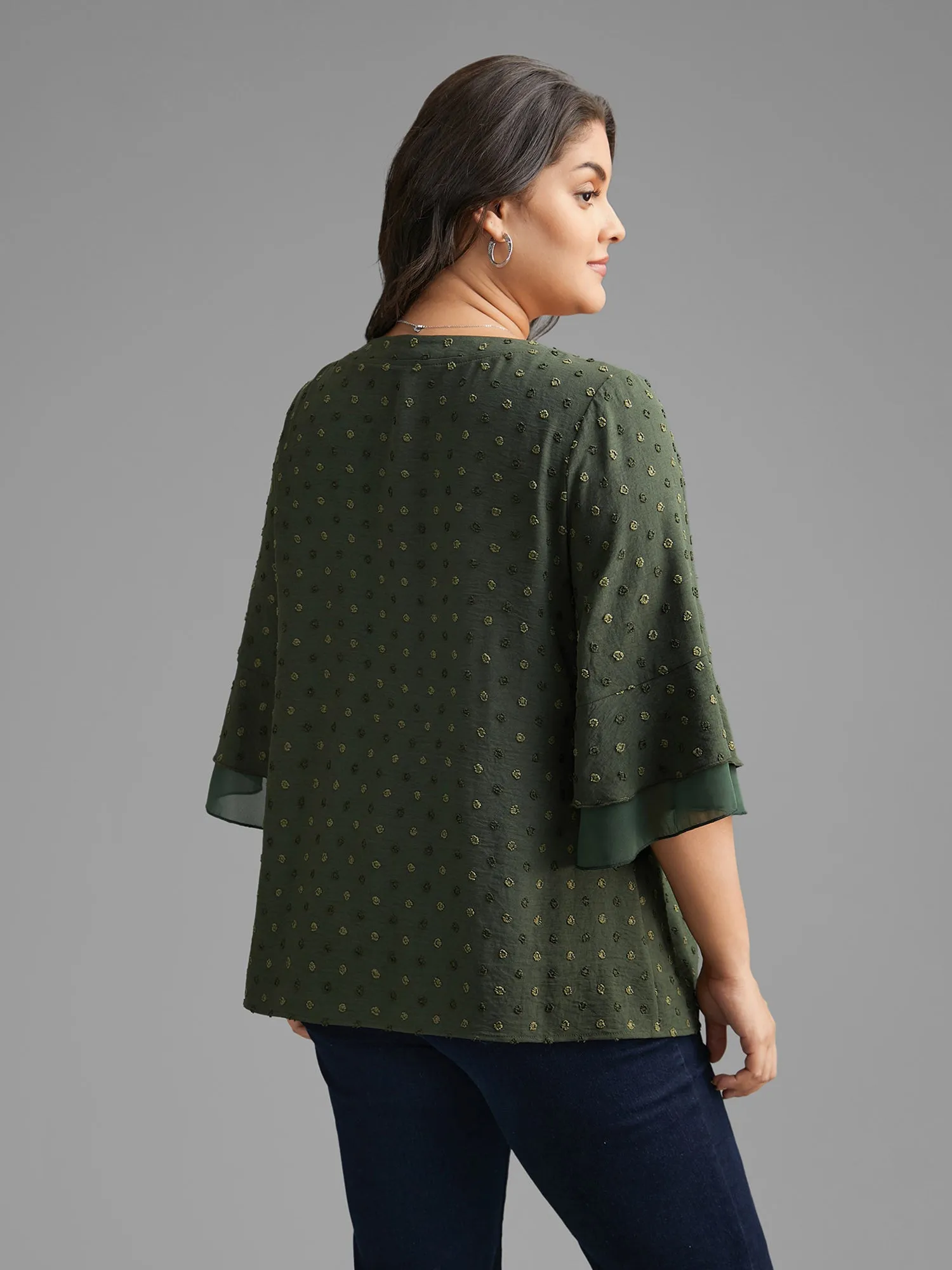 Textured Pleated Tiered Ruffle Sleeve Blouse sold by Bloomchic product image thumbnail 5