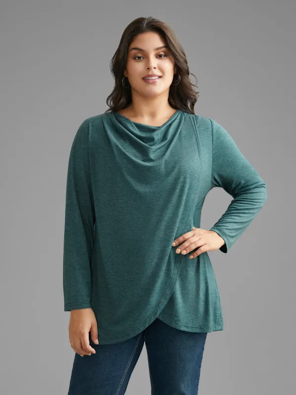 Cowl Neck Plain Wrap Hem T-shirt sold by Bloomchic