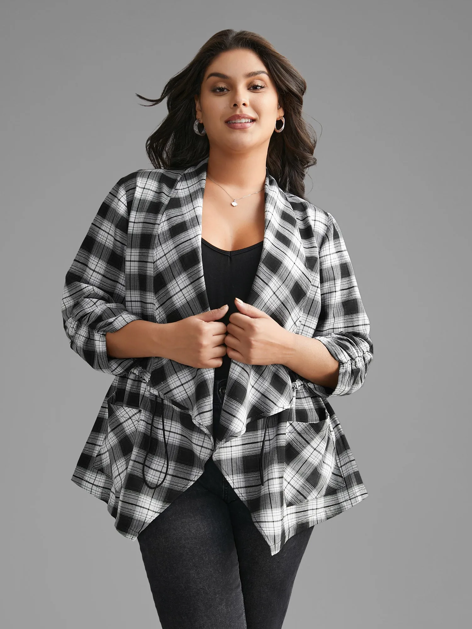 Plaid Drawstring Patched Pocket Coat sold by Bloomchic product image thumbnail 4