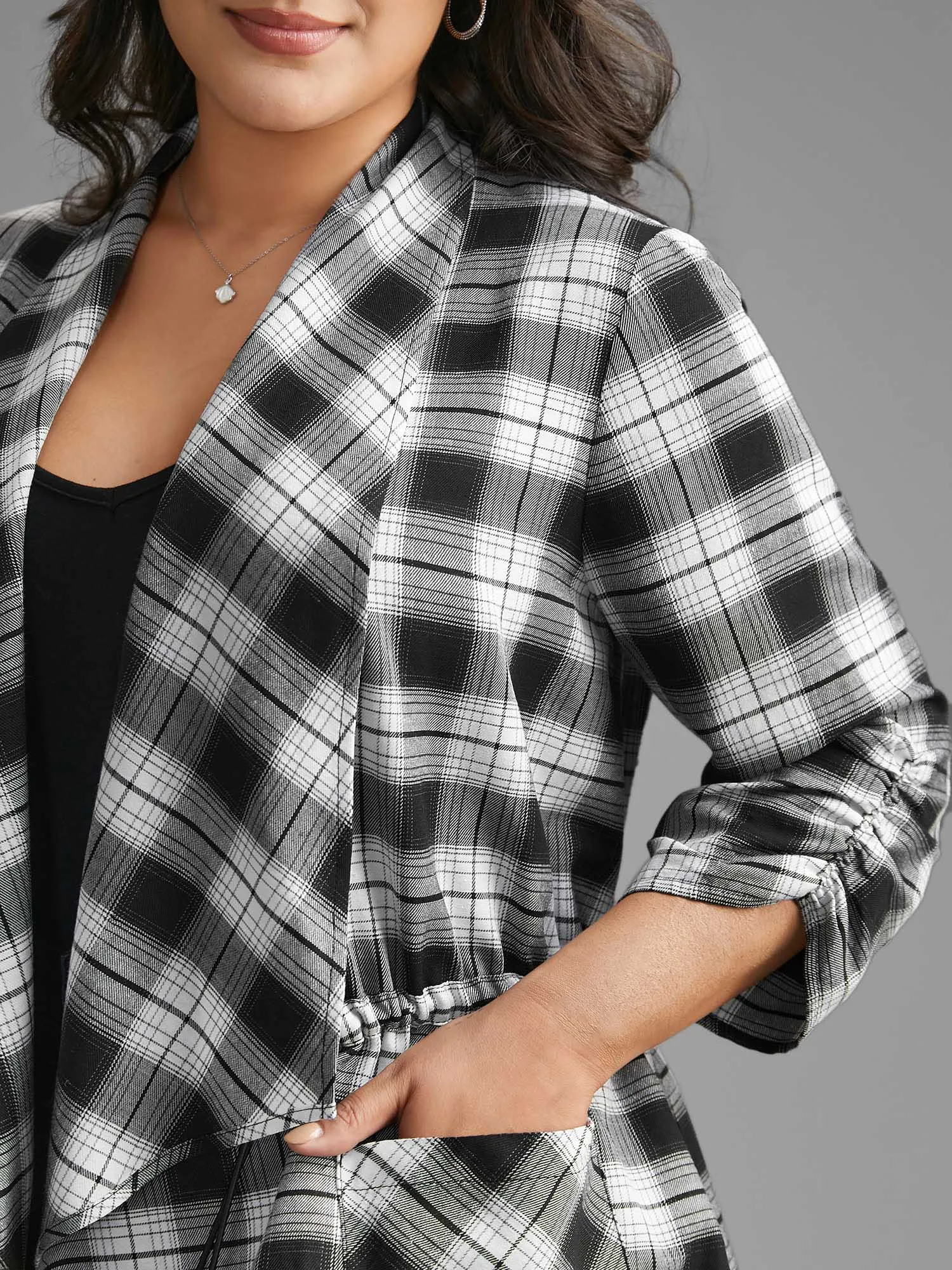 Plaid Drawstring Patched Pocket Coat sold by Bloomchic product image thumbnail 3