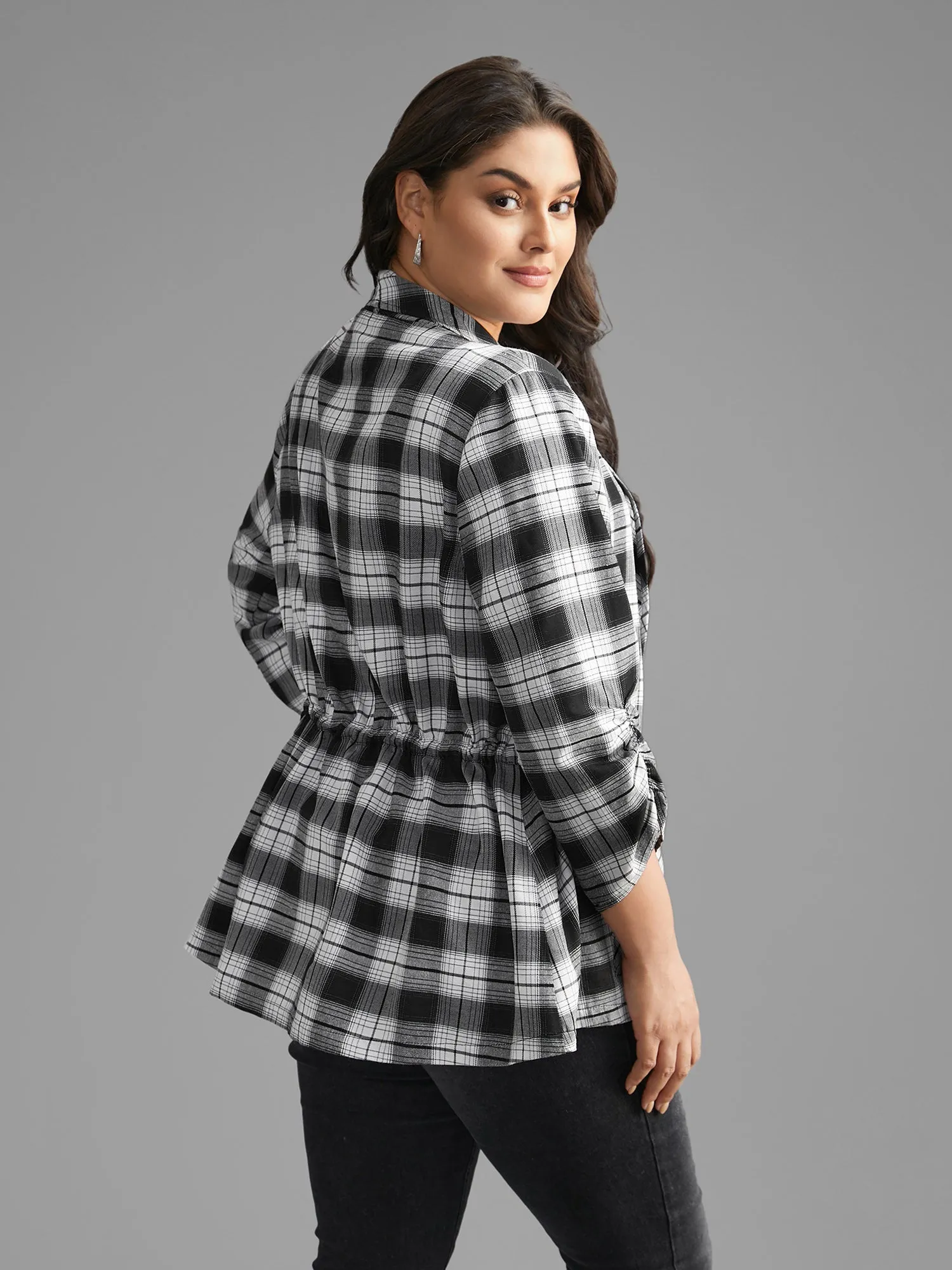 Plaid Drawstring Patched Pocket Coat sold by Bloomchic product image thumbnail 5