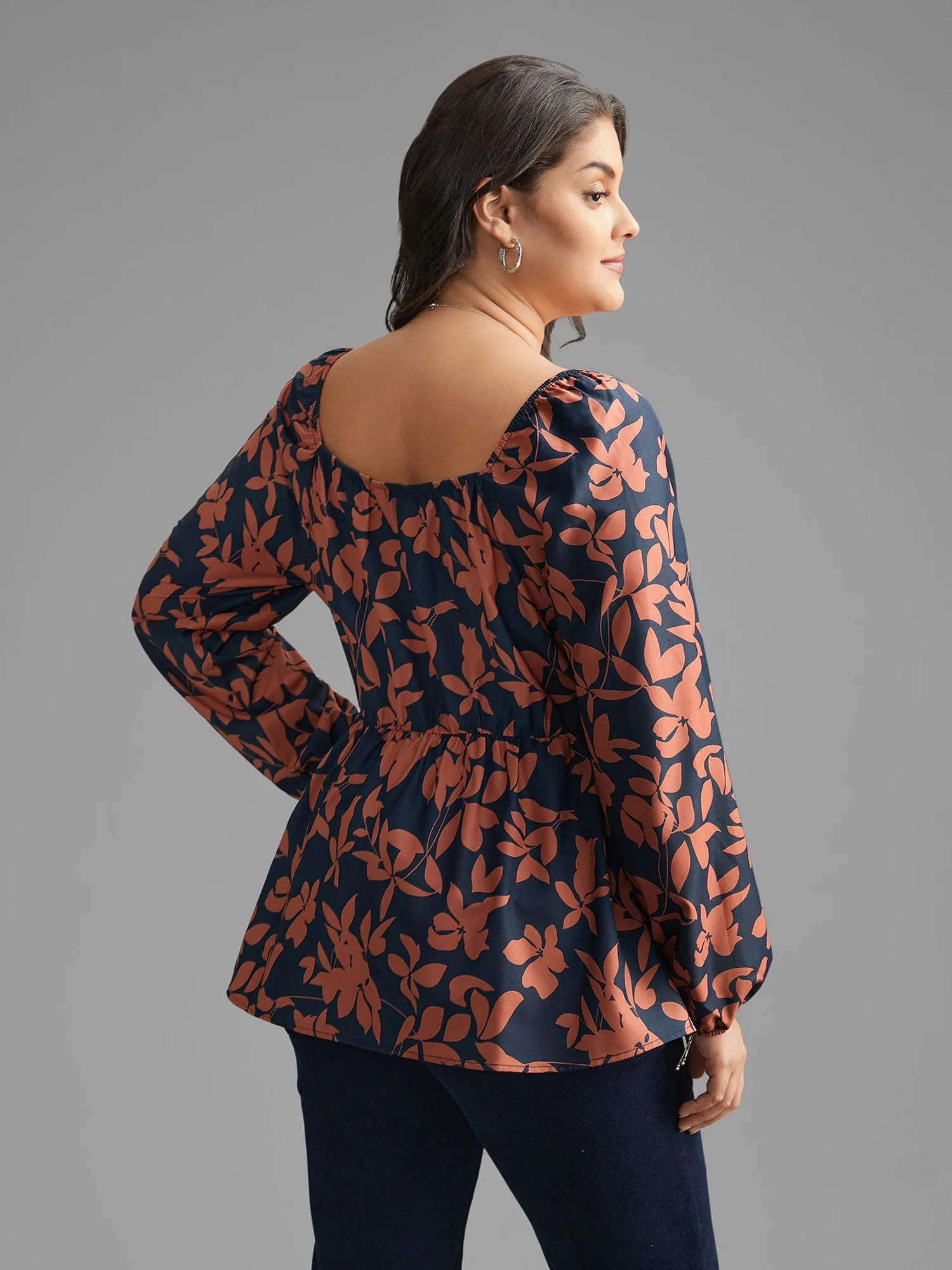 Notched Silhouette Floral Print Lantern Sleeve Blouse sold by Bloomchic product image thumbnail 5