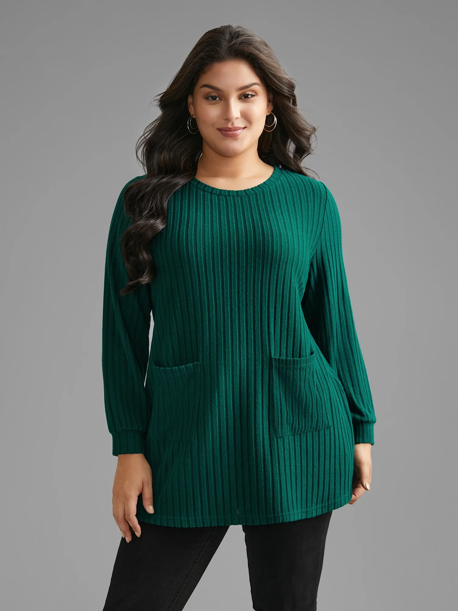 Plain Rib Knit Patched Pocket T-shirt sold by Bloomchic product image thumbnail 3