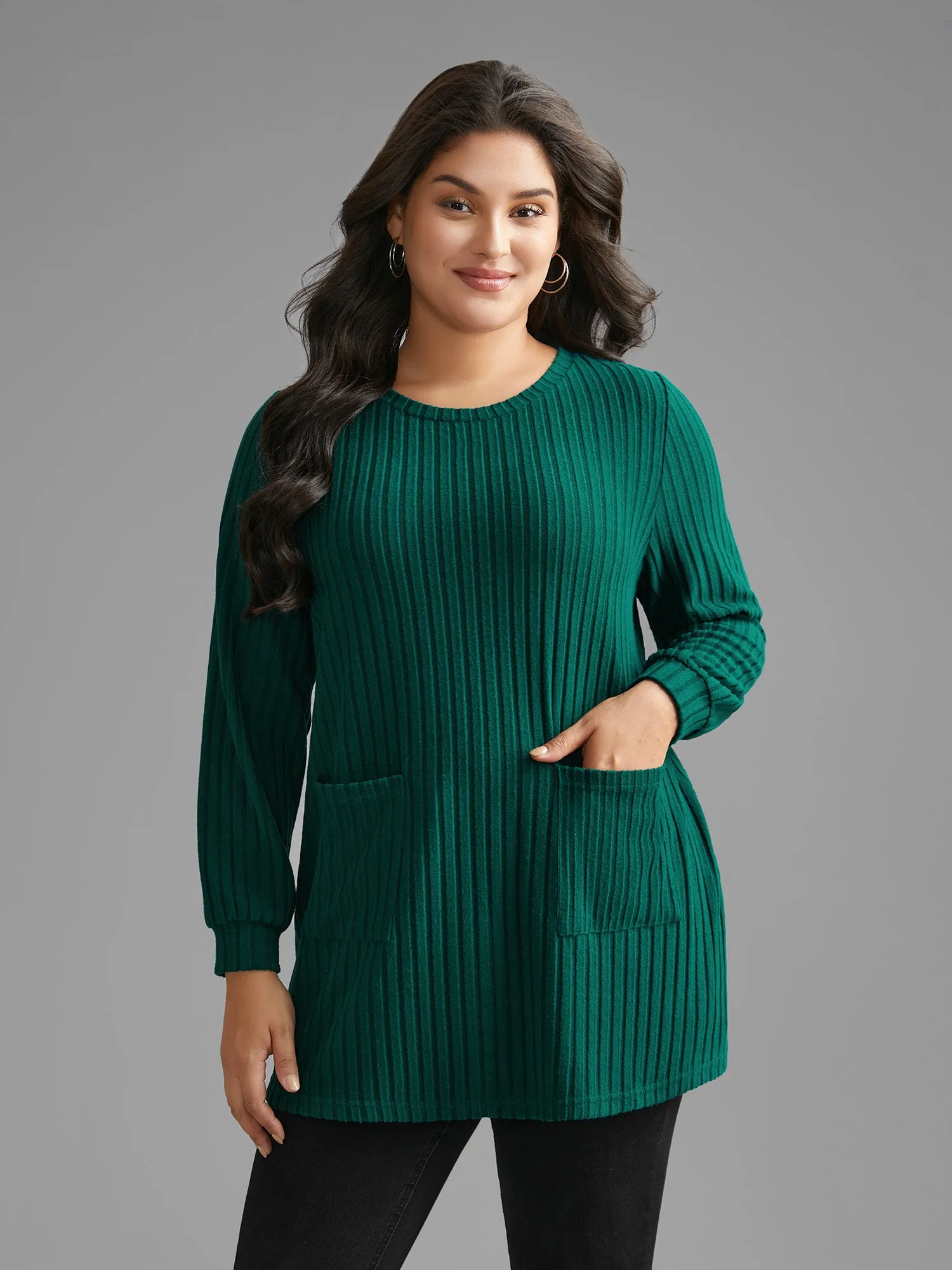 Plain Rib Knit Patched Pocket T-shirt sold by Bloomchic product image thumbnail 2