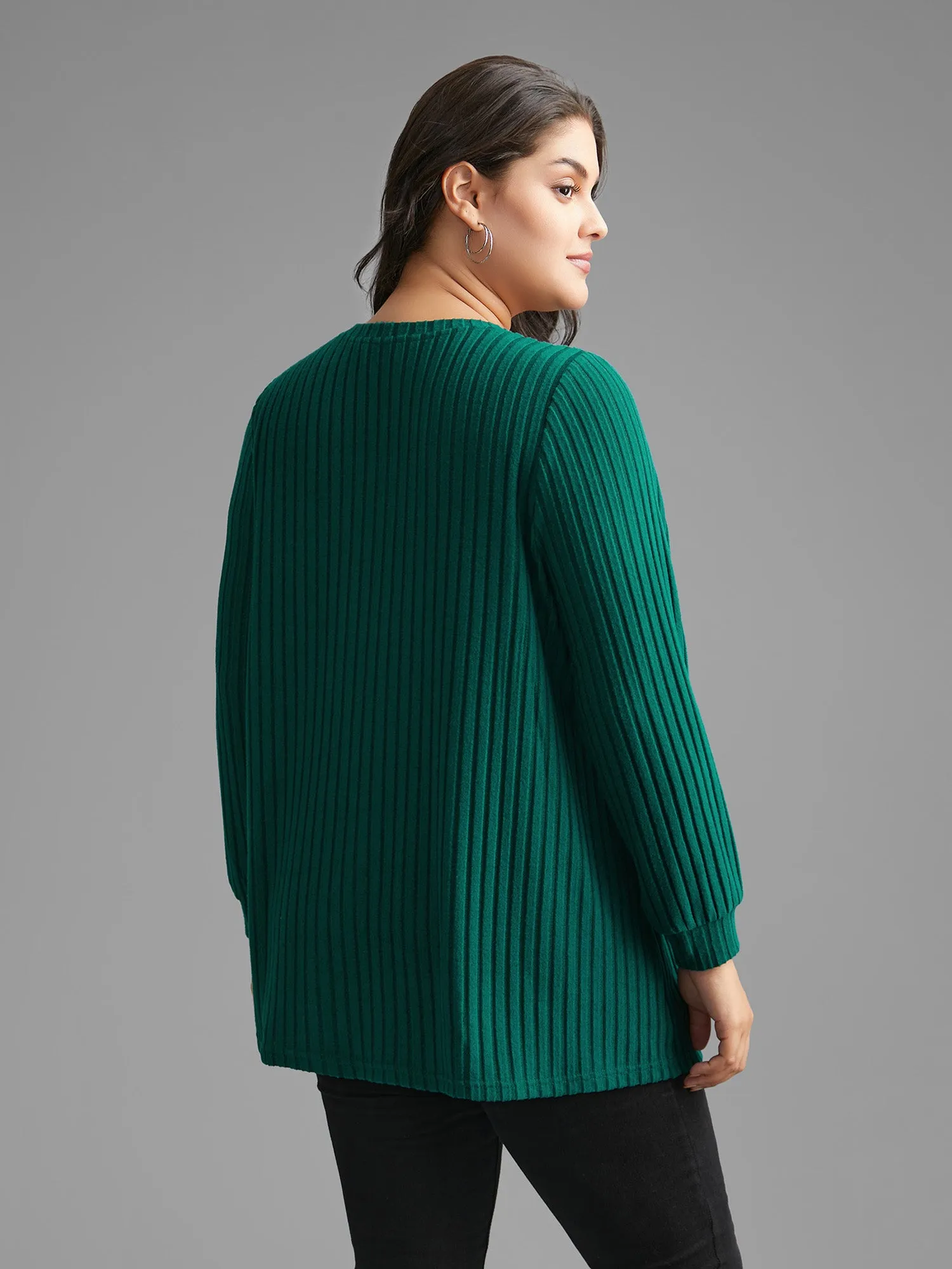 Plain Rib Knit Patched Pocket T-shirt sold by Bloomchic product image thumbnail 4