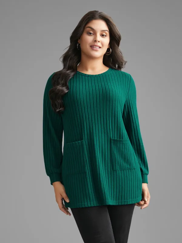 Plain Rib Knit Patched Pocket T-shirt sold by Bloomchic