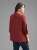 Notched Lace Panel Tab Sleeve Blouse sold by Bloomchic