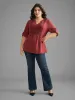 Notched Lace Panel Tab Sleeve Blouse sold by Bloomchic