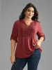 Notched Lace Panel Tab Sleeve Blouse sold by Bloomchic