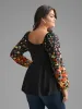 Square Neck Floral Patchwork Gathered Jersey Top sold by Bloomchic