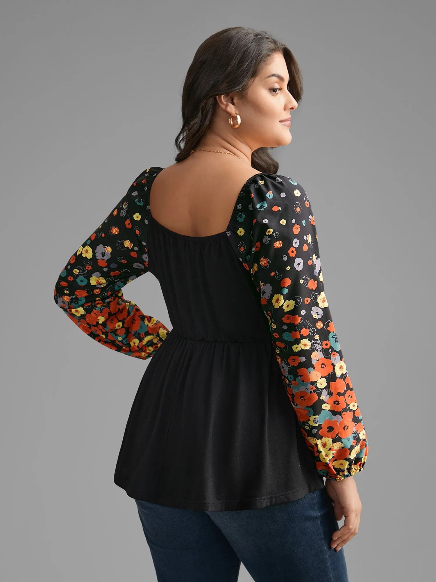 Square Neck Floral Patchwork Gathered Jersey Top sold by Bloomchic product image thumbnail 5